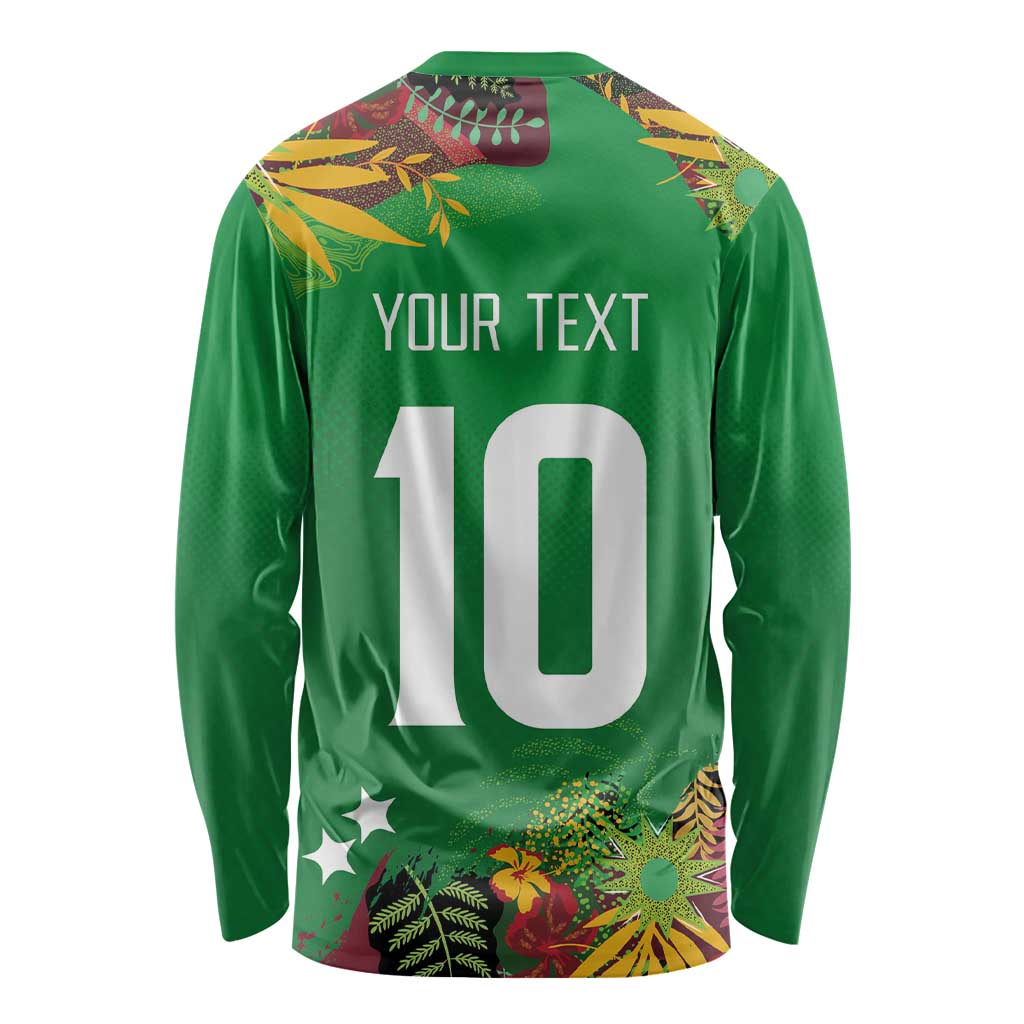 Custom St Kitts and Nevis Cricket Patriots Long Sleeve Shirt Caribbean Tropical Plants Sporty Green - Wonder Print Shop