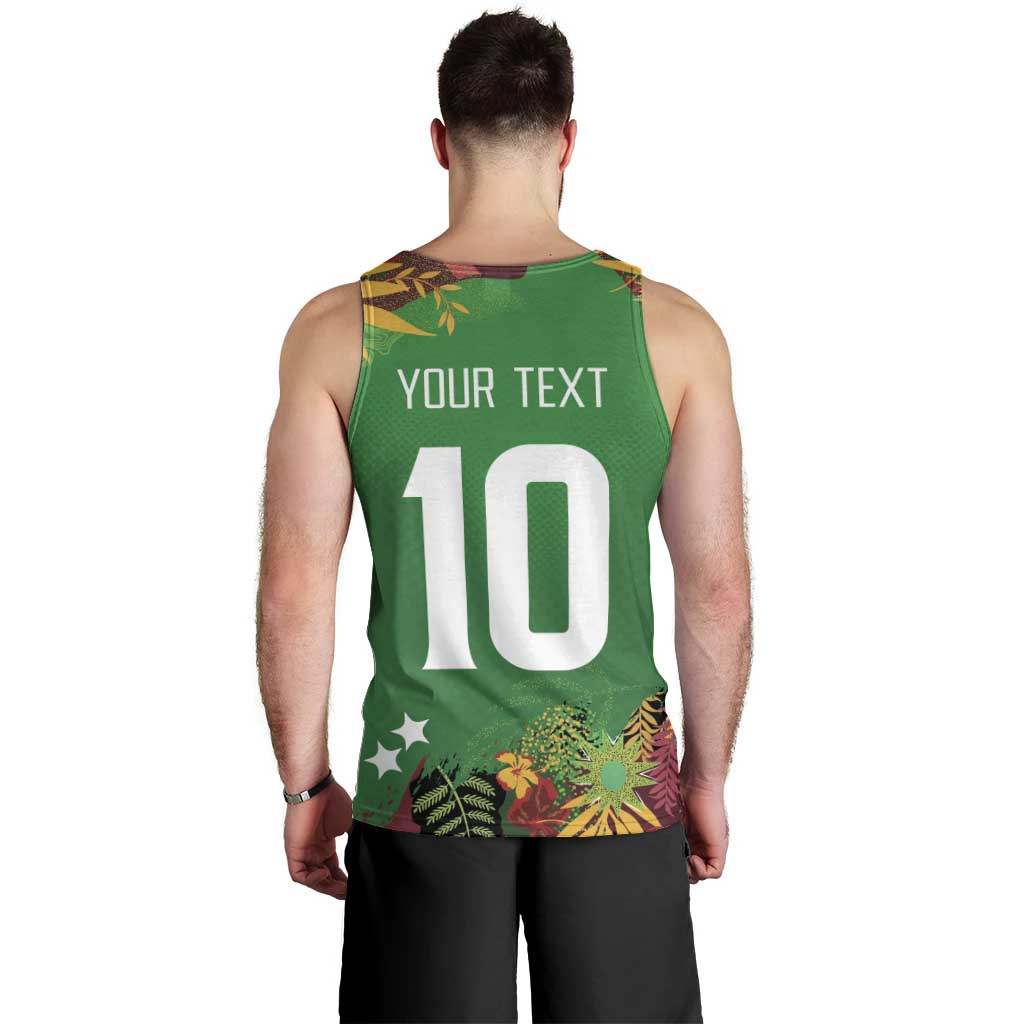 Custom St Kitts and Nevis Cricket Patriots Men Tank Top Caribbean Tropical Plants Sporty Green - Wonder Print Shop