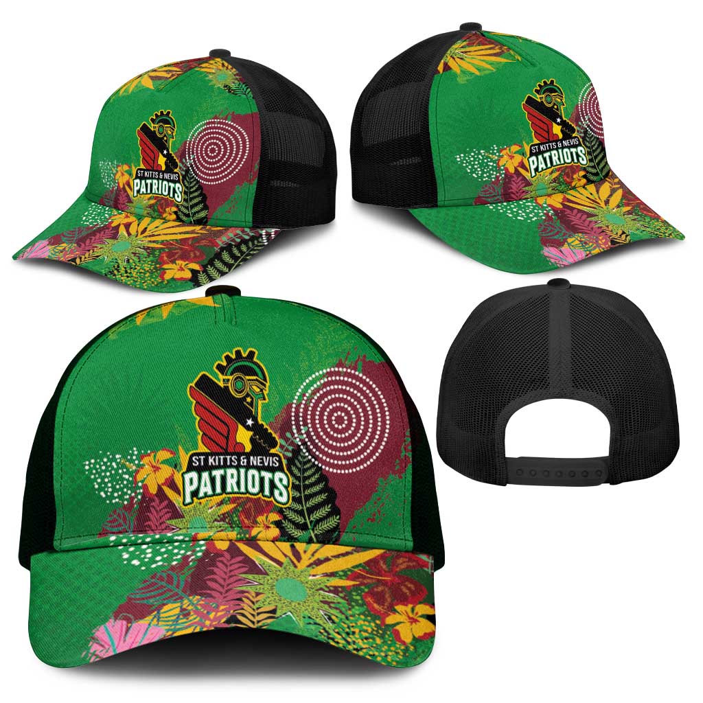 St Kitts and Nevis Cricket Patriots Mesh Trucker Cap Caribbean Tropical Plants Sporty Green - Wonder Print Shop