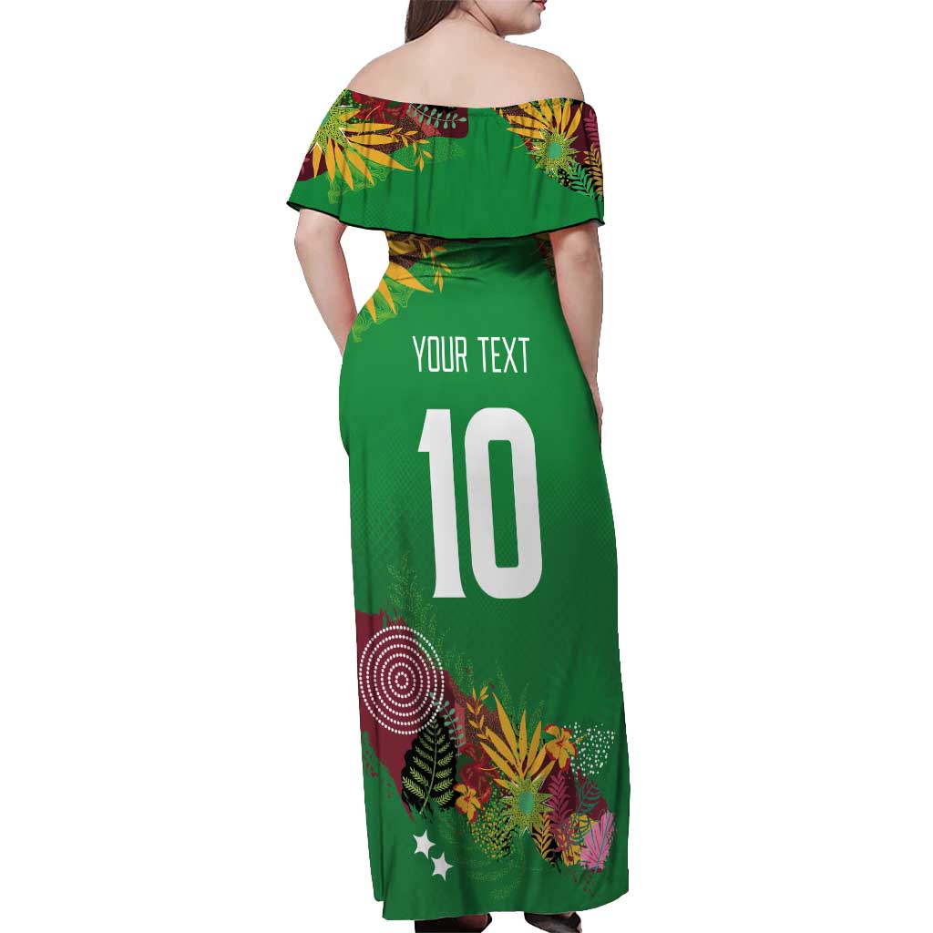 Custom St Kitts and Nevis Cricket Patriots Off Shoulder Maxi Dress Caribbean Tropical Plants Sporty Green - Wonder Print Shop