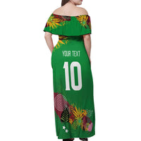 Custom St Kitts and Nevis Cricket Patriots Off Shoulder Maxi Dress Caribbean Tropical Plants Sporty Green - Wonder Print Shop