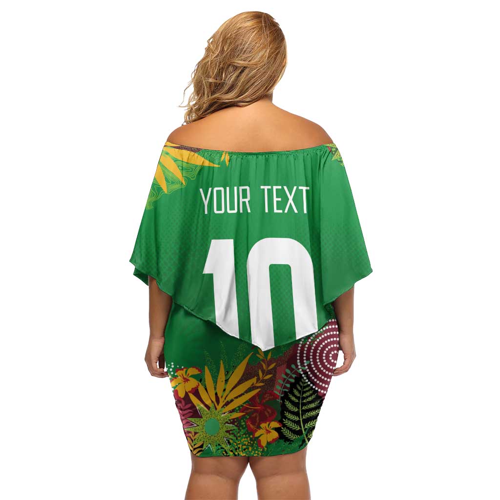 Custom St Kitts and Nevis Cricket Patriots Off Shoulder Short Dress Caribbean Tropical Plants Sporty Green - Wonder Print Shop