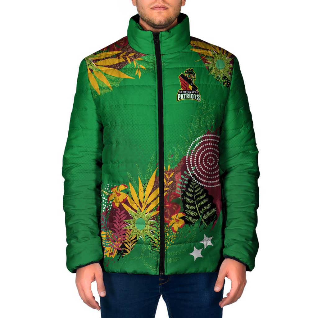 Custom St Kitts and Nevis Cricket Patriots Padded Jacket Caribbean Tropical Plants Sporty Green - Wonder Print Shop