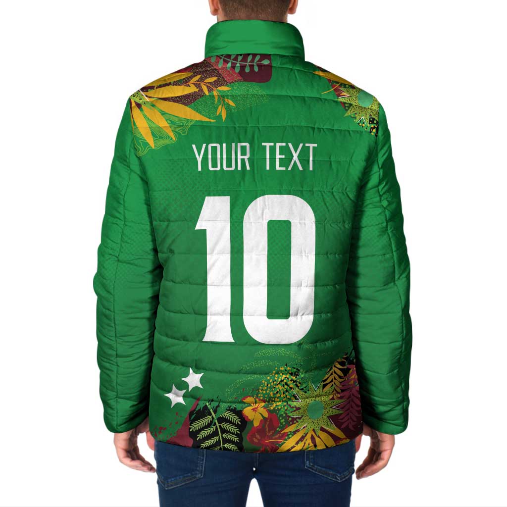 Custom St Kitts and Nevis Cricket Patriots Padded Jacket Caribbean Tropical Plants Sporty Green - Wonder Print Shop