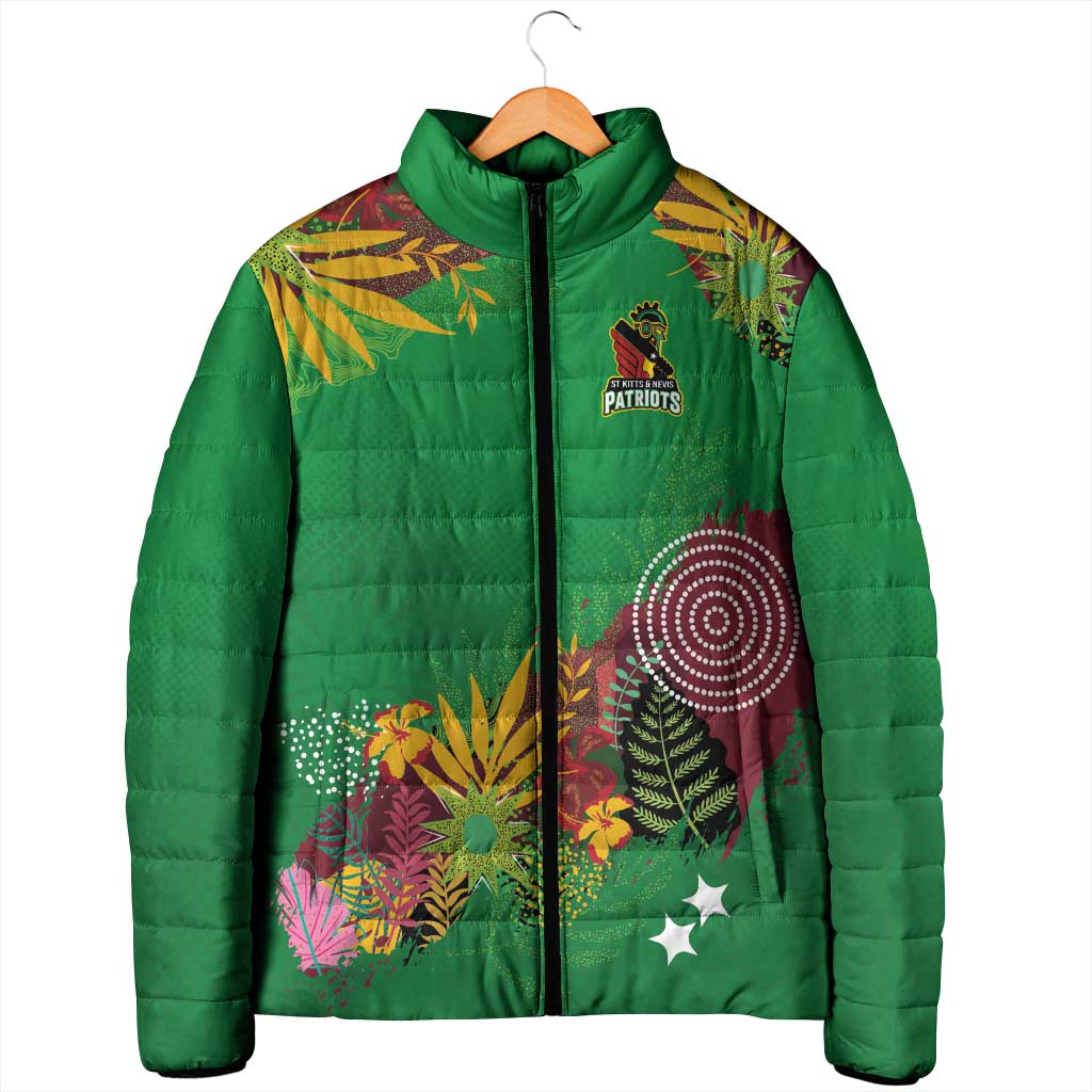 Custom St Kitts and Nevis Cricket Patriots Padded Jacket Caribbean Tropical Plants Sporty Green - Wonder Print Shop