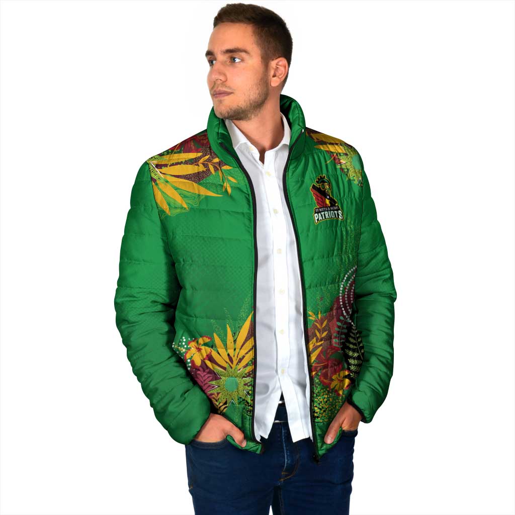 Custom St Kitts and Nevis Cricket Patriots Padded Jacket Caribbean Tropical Plants Sporty Green - Wonder Print Shop