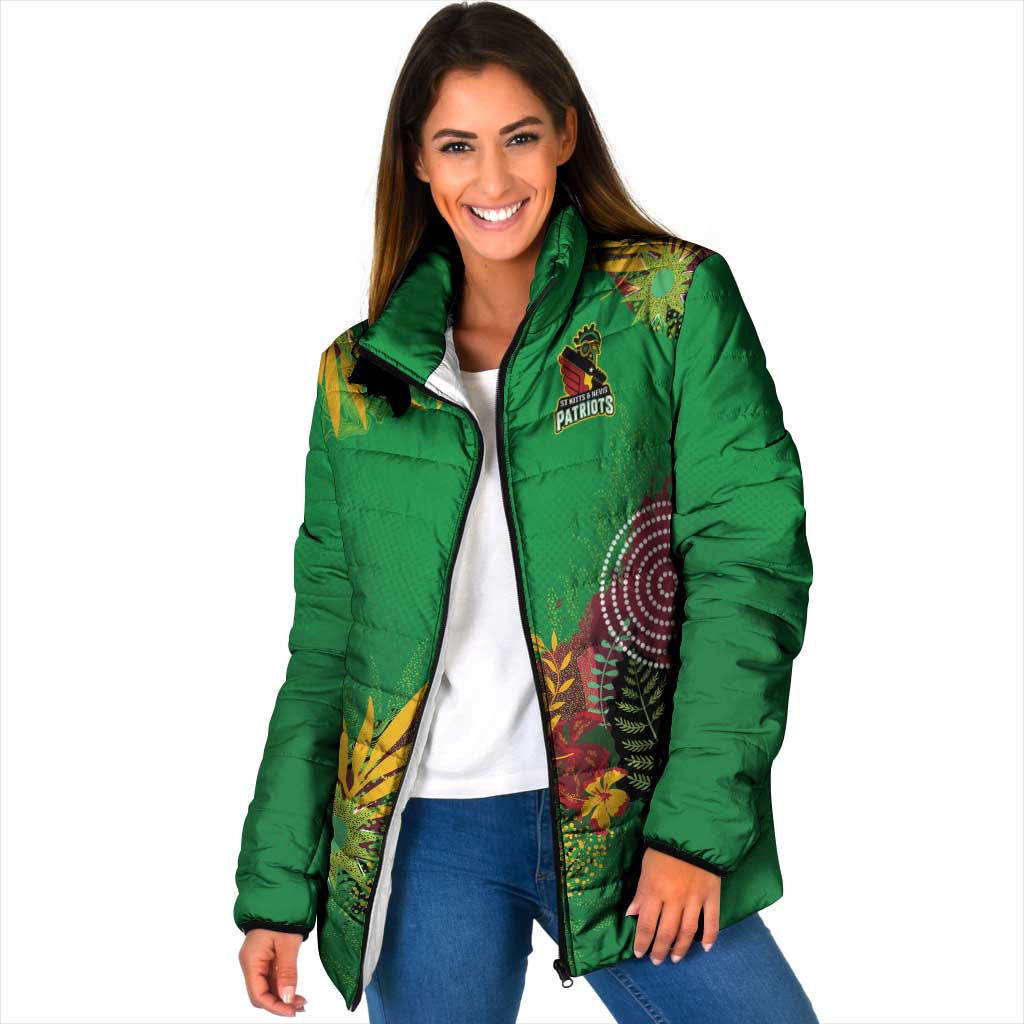 Custom St Kitts and Nevis Cricket Patriots Padded Jacket Caribbean Tropical Plants Sporty Green - Wonder Print Shop