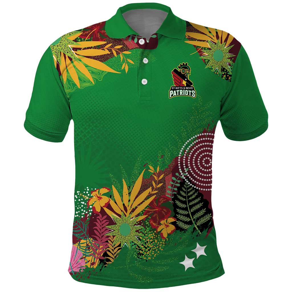 Custom St Kitts and Nevis Cricket Patriots Polo Shirt Caribbean Tropical Plants Sporty Green - Wonder Print Shop