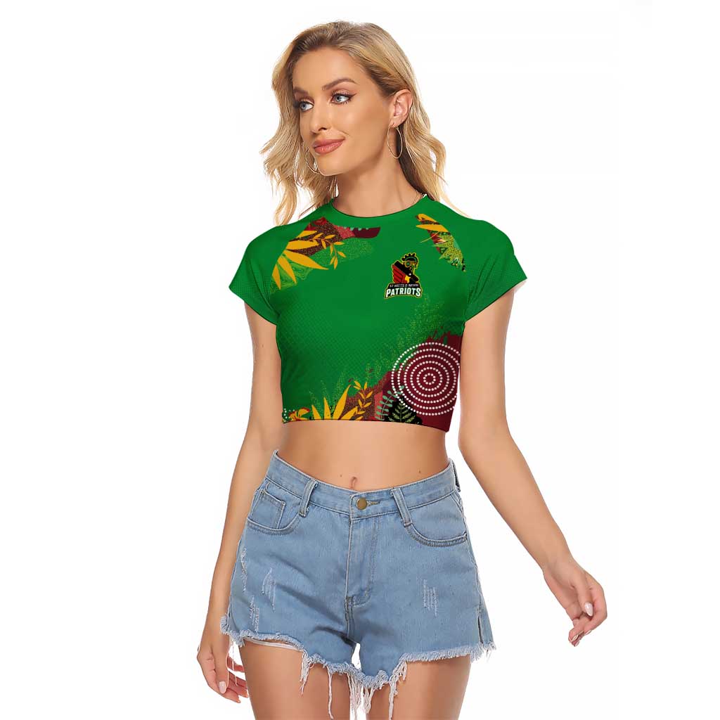 Custom St Kitts and Nevis Cricket Patriots Raglan Cropped T Shirt Caribbean Tropical Plants Sporty Green - Wonder Print Shop