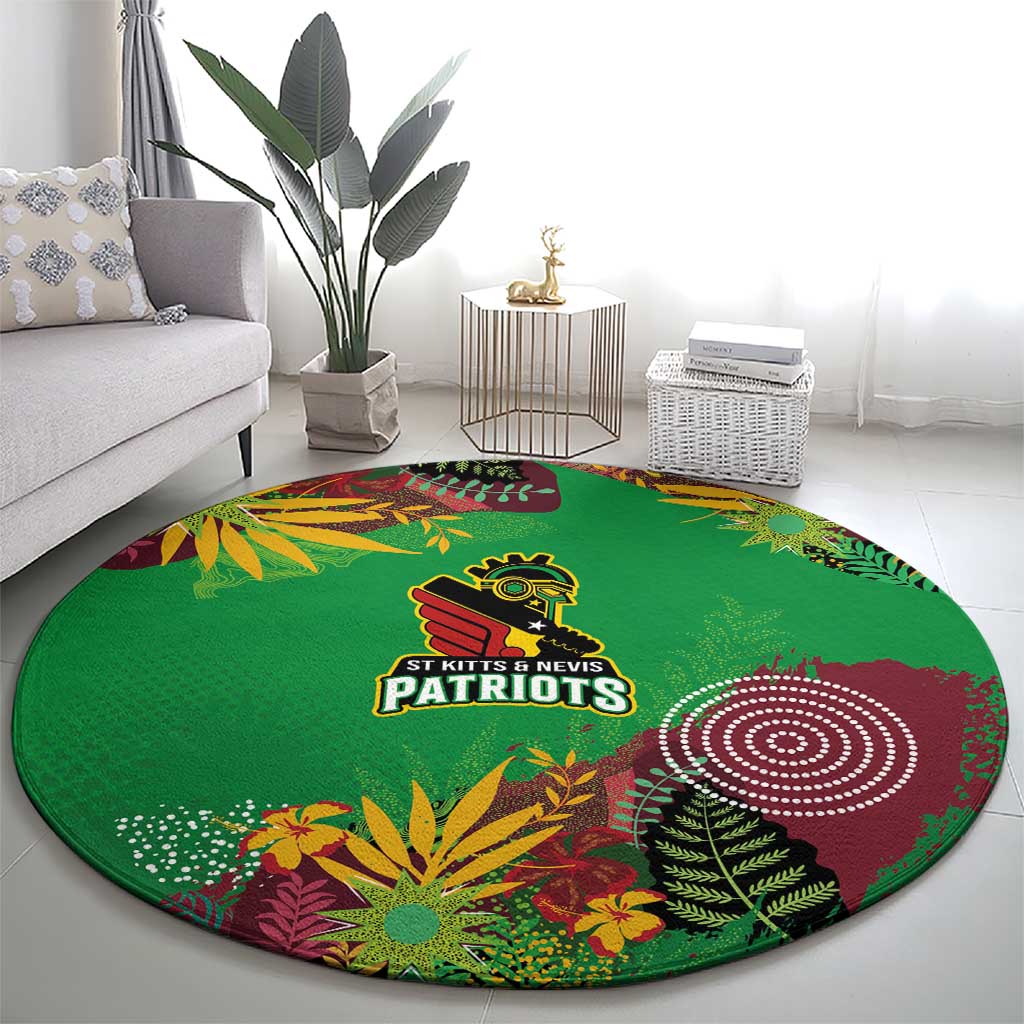 St Kitts and Nevis Cricket Patriots Round Carpet Caribbean Tropical Plants Sporty Green - Wonder Print Shop