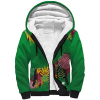 Custom St Kitts and Nevis Cricket Patriots Sherpa Hoodie Caribbean Tropical Plants Sporty Green - Wonder Print Shop