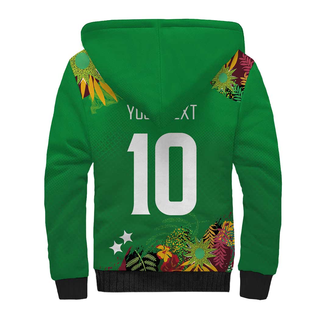 Custom St Kitts and Nevis Cricket Patriots Sherpa Hoodie Caribbean Tropical Plants Sporty Green - Wonder Print Shop