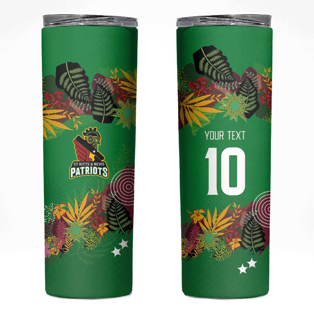 Custom St Kitts and Nevis Cricket Patriots Skinny Tumbler Caribbean Tropical Plants Sporty Green - Wonder Print Shop