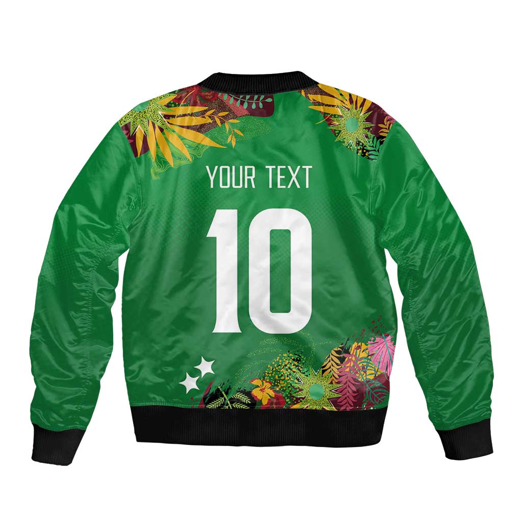 Custom St Kitts and Nevis Cricket Patriots Sleeve Zip Bomber Jacket Caribbean Tropical Plants Sporty Green - Wonder Print Shop