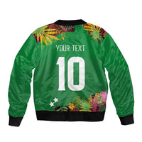 Custom St Kitts and Nevis Cricket Patriots Sleeve Zip Bomber Jacket Caribbean Tropical Plants Sporty Green - Wonder Print Shop