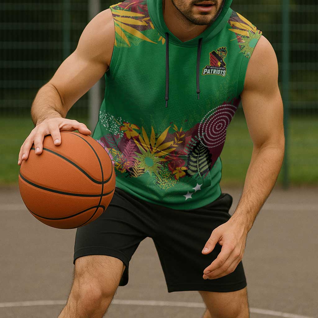 Custom St Kitts and Nevis Cricket Patriots Sleeveless Hoodie Caribbean Tropical Plants Sporty Green - Wonder Print Shop