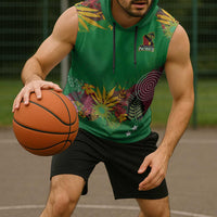 Custom St Kitts and Nevis Cricket Patriots Sleeveless Hoodie Caribbean Tropical Plants Sporty Green - Wonder Print Shop