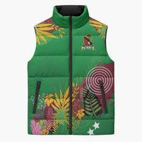 Custom St Kitts and Nevis Cricket Patriots Sleeveless Puffer Jacket Caribbean Tropical Plants Sporty Green - Wonder Print Shop