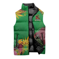 Custom St Kitts and Nevis Cricket Patriots Sleeveless Puffer Jacket Caribbean Tropical Plants Sporty Green - Wonder Print Shop