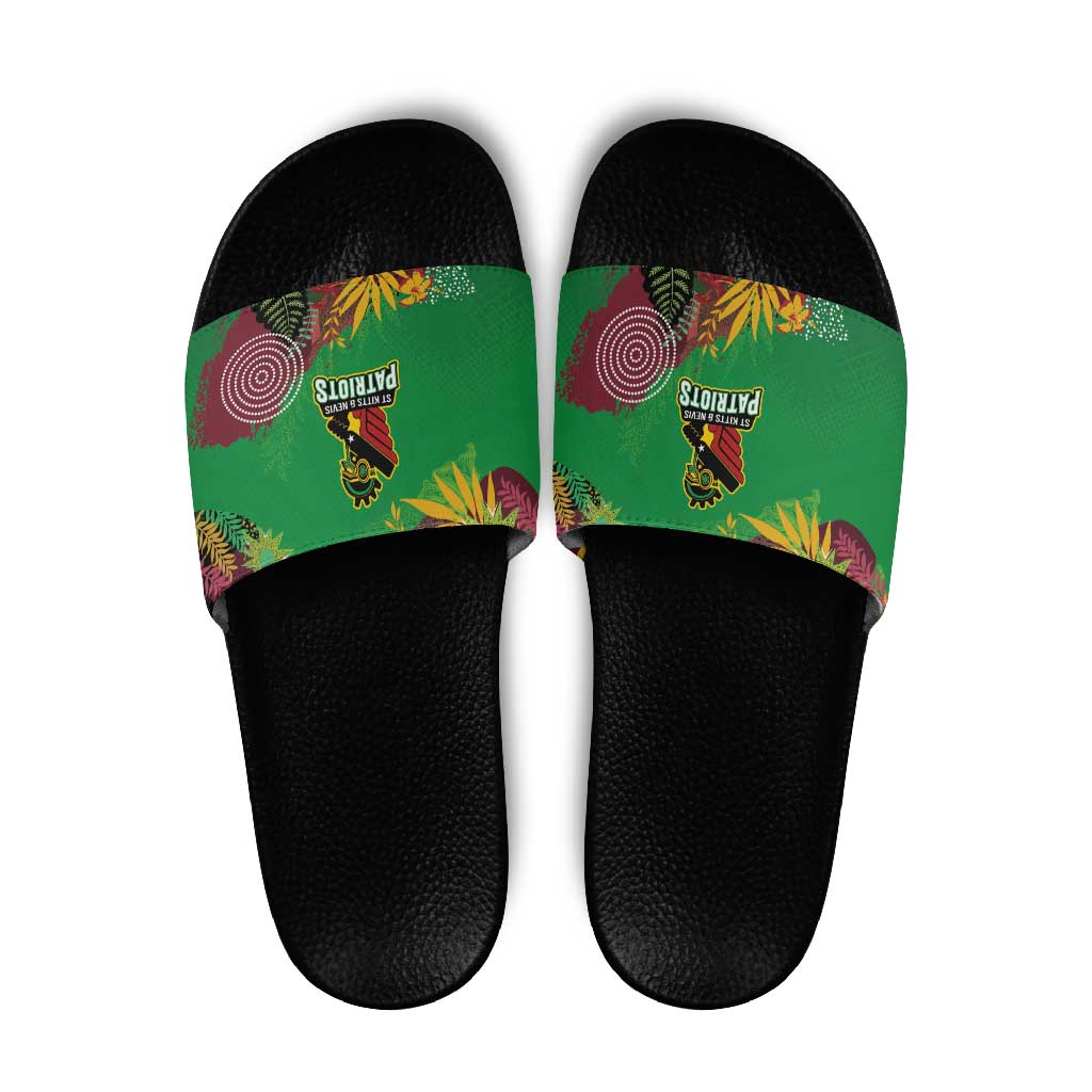 St Kitts and Nevis Cricket Patriots Slide Sandals Caribbean Tropical Plants Sporty Green - Wonder Print Shop