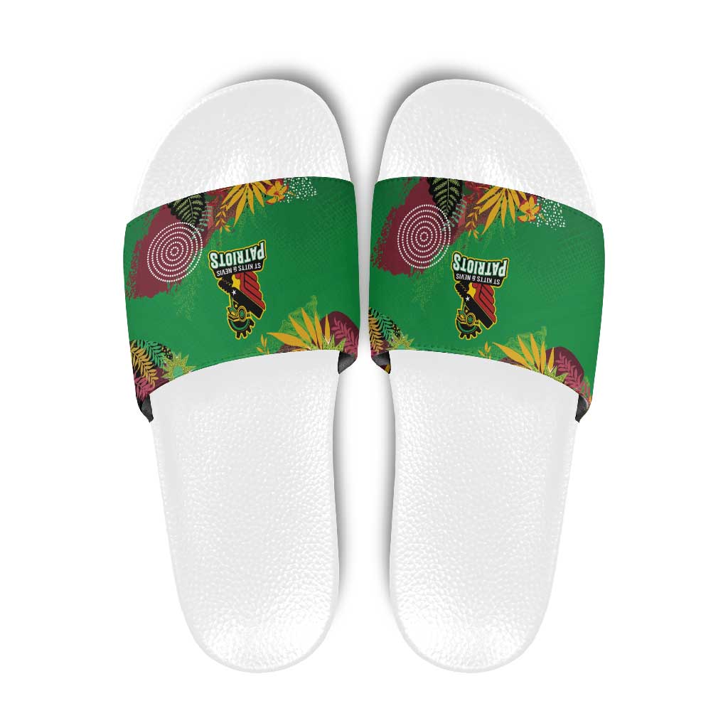 St Kitts and Nevis Cricket Patriots Slide Sandals Caribbean Tropical Plants Sporty Green - Wonder Print Shop