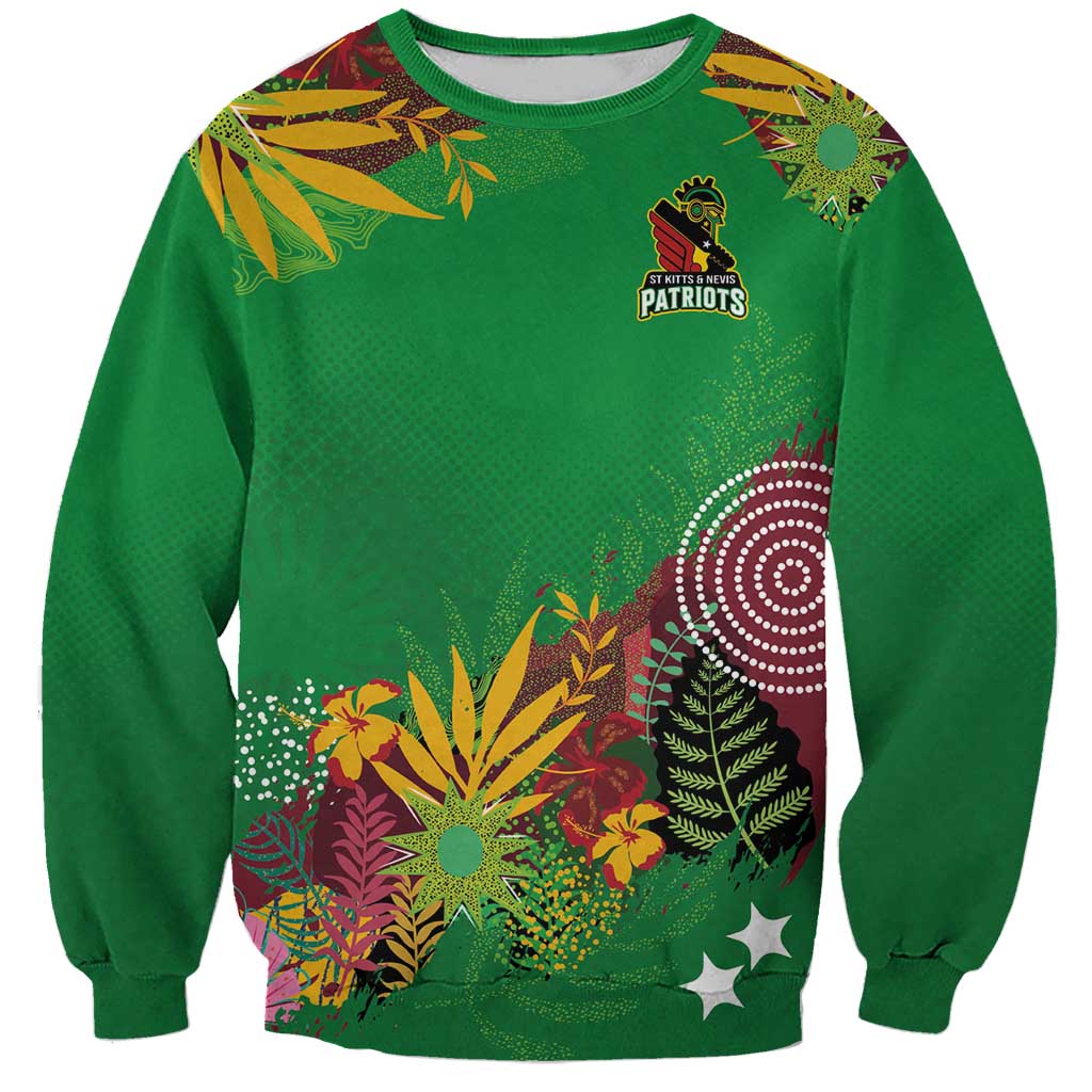 Custom St Kitts and Nevis Cricket Patriots Sweatshirt Caribbean Tropical Plants Sporty Green - Wonder Print Shop