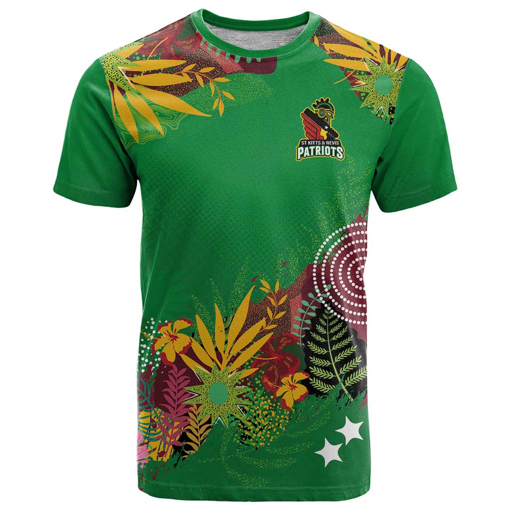 Custom St Kitts and Nevis Cricket Patriots T Shirt Caribbean Tropical Plants Sporty Green - Wonder Print Shop