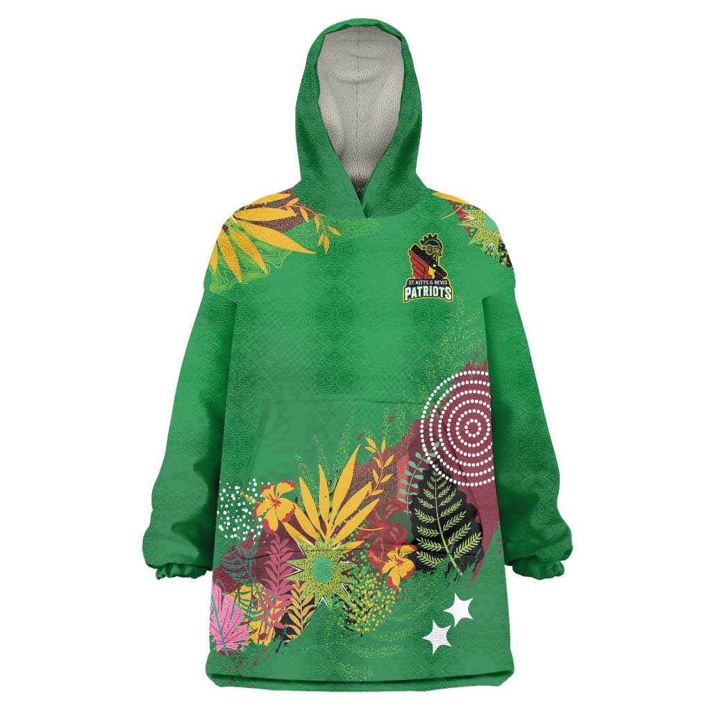 Custom St Kitts and Nevis Cricket Patriots Wearable Blanket Hoodie Caribbean Tropical Plants Sporty Green - Wonder Print Shop