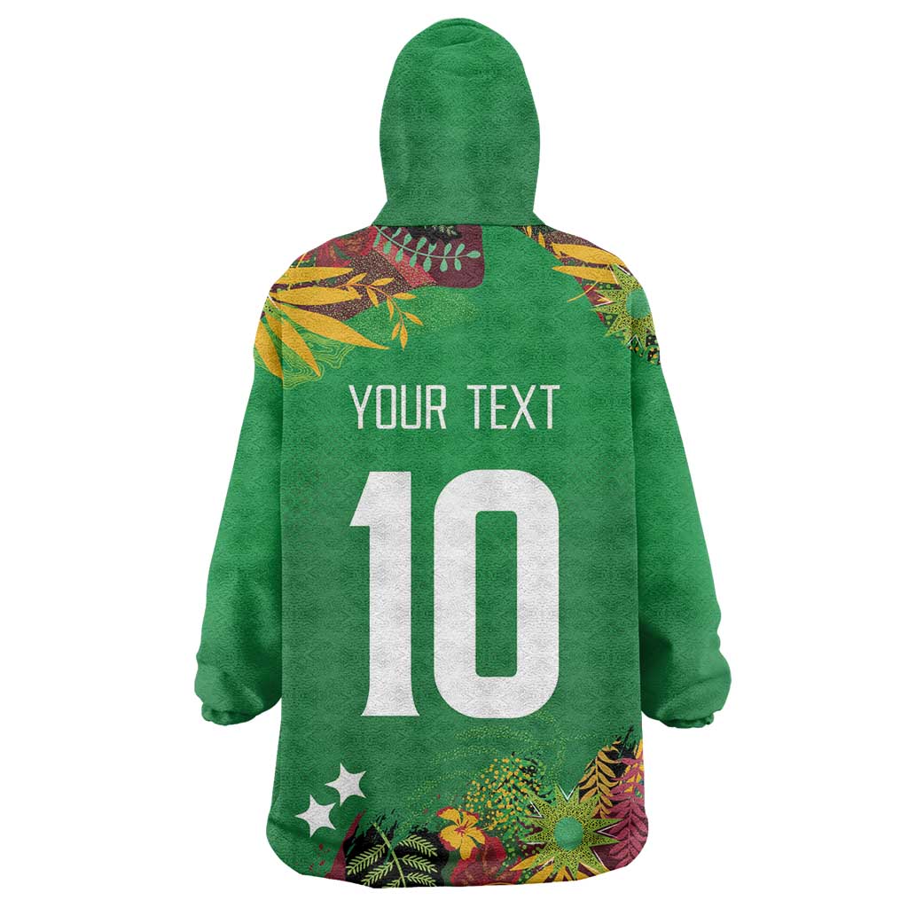 Custom St Kitts and Nevis Cricket Patriots Wearable Blanket Hoodie Caribbean Tropical Plants Sporty Green - Wonder Print Shop