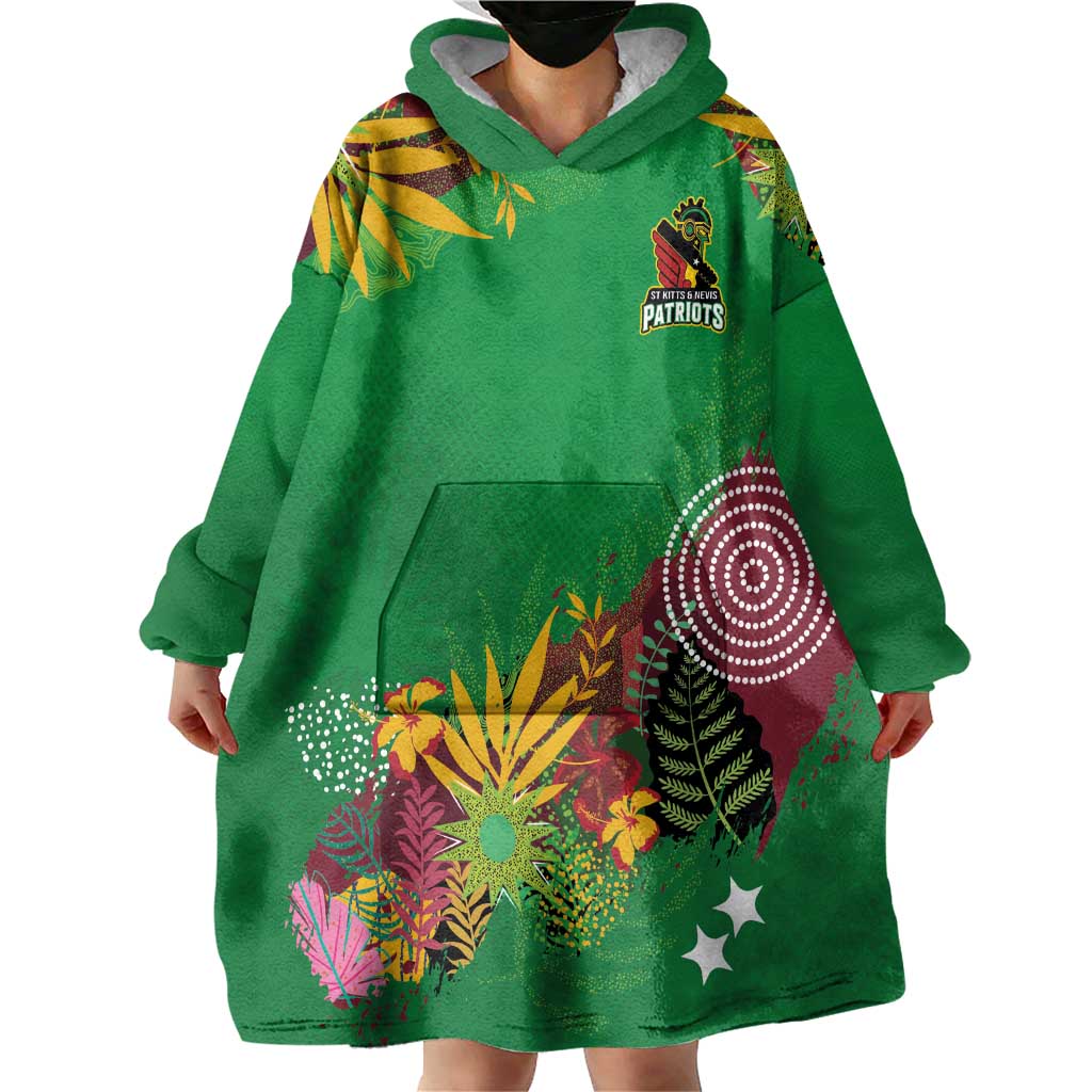 Custom St Kitts and Nevis Cricket Patriots Wearable Blanket Hoodie Caribbean Tropical Plants Sporty Green - Wonder Print Shop