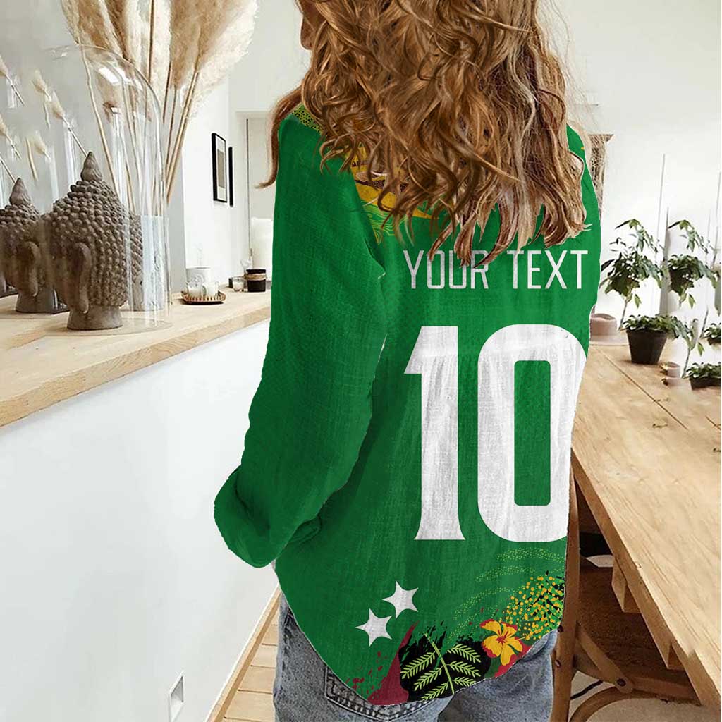 Custom St Kitts and Nevis Cricket Patriots Women Casual Shirt Caribbean Tropical Plants Sporty Green - Wonder Print Shop