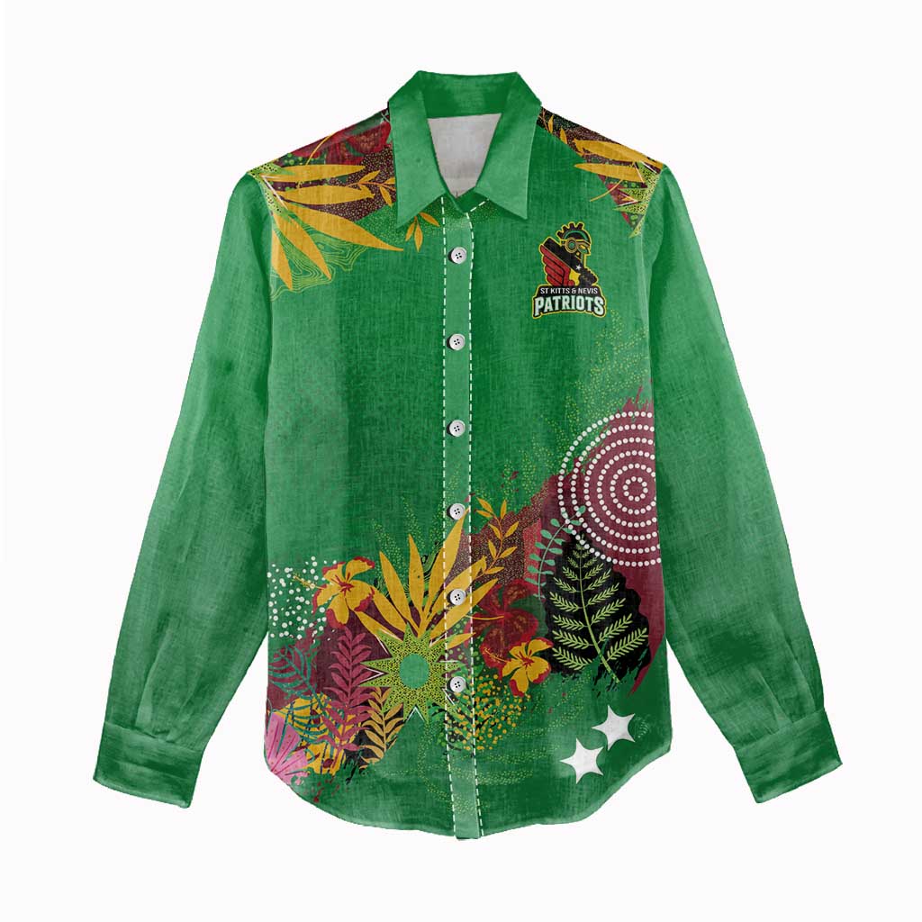 Custom St Kitts and Nevis Cricket Patriots Women Casual Shirt Caribbean Tropical Plants Sporty Green - Wonder Print Shop