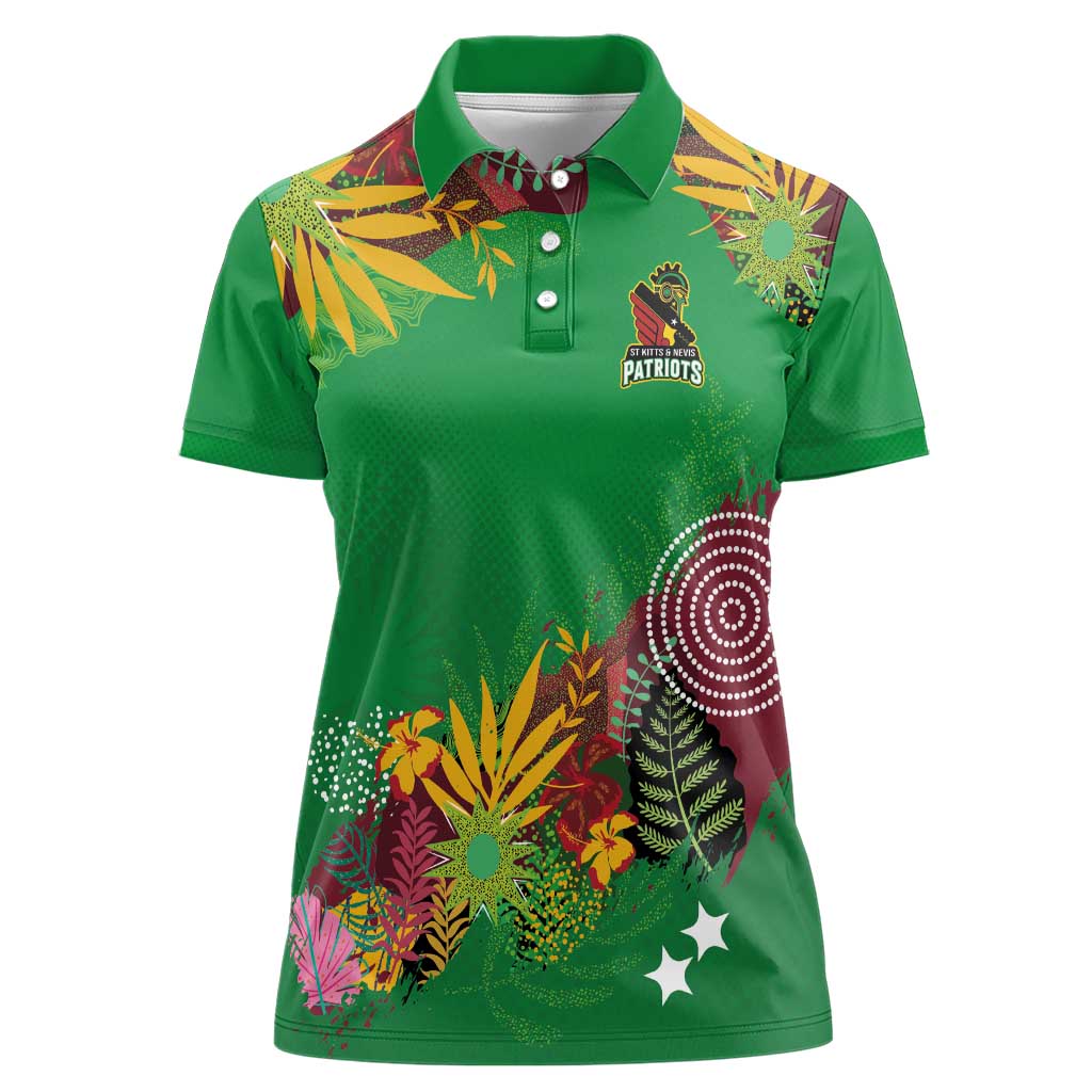 Custom St Kitts and Nevis Cricket Patriots Women Polo Shirt Caribbean Tropical Plants Sporty Green - Wonder Print Shop