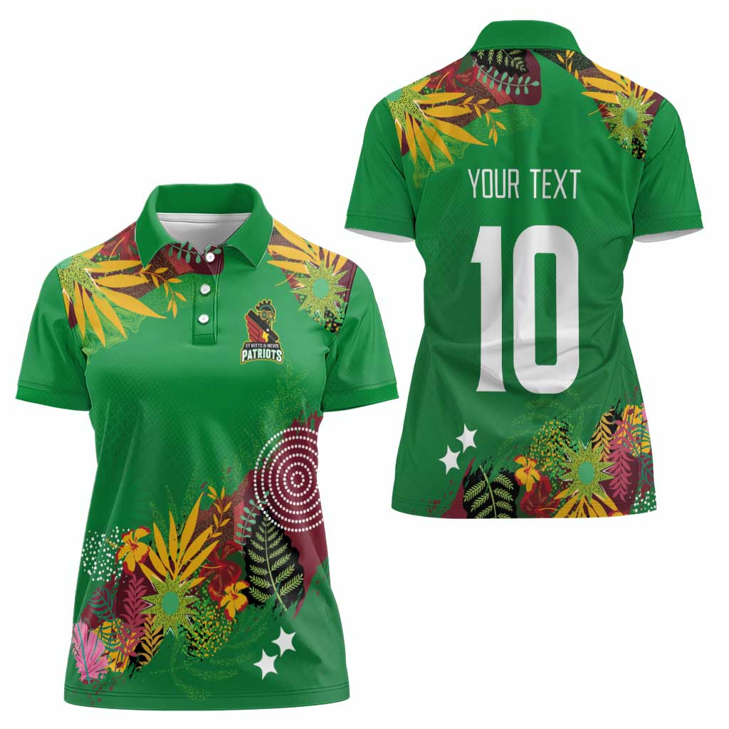 Custom St Kitts and Nevis Cricket Patriots Women Polo Shirt Caribbean Tropical Plants Sporty Green - Wonder Print Shop