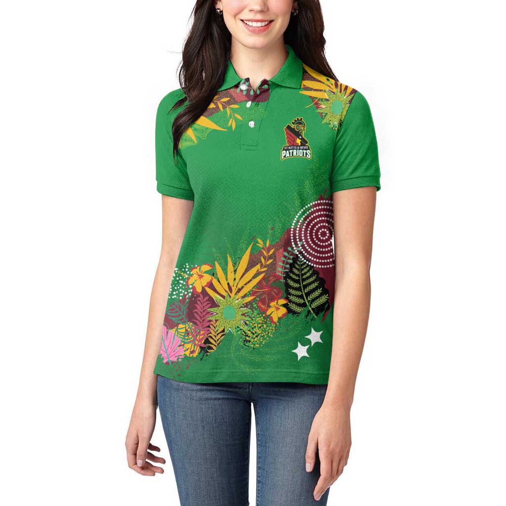 Custom St Kitts and Nevis Cricket Patriots Women Polo Shirt Caribbean Tropical Plants Sporty Green - Wonder Print Shop