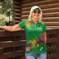 Custom St Kitts and Nevis Cricket Patriots Women Polo Shirt Caribbean Tropical Plants Sporty Green - Wonder Print Shop