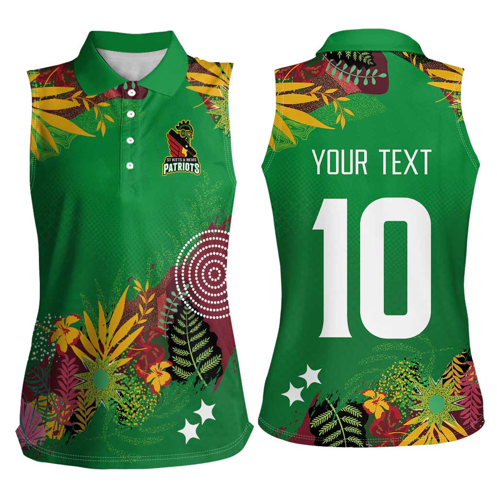 Custom St Kitts and Nevis Cricket Patriots Women Sleeveless Polo Shirt Caribbean Tropical Plants Sporty Green - Wonder Print Shop