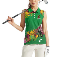 Custom St Kitts and Nevis Cricket Patriots Women Sleeveless Polo Shirt Caribbean Tropical Plants Sporty Green - Wonder Print Shop