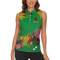 Custom St Kitts and Nevis Cricket Patriots Women Sleeveless Polo Shirt Caribbean Tropical Plants Sporty Green - Wonder Print Shop