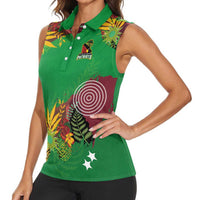 Custom St Kitts and Nevis Cricket Patriots Women Sleeveless Polo Shirt Caribbean Tropical Plants Sporty Green - Wonder Print Shop