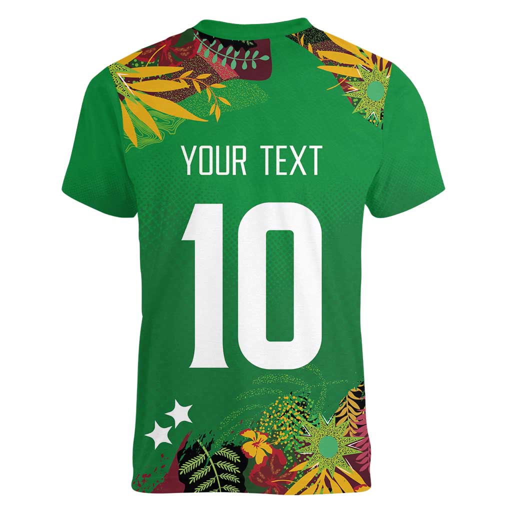 Custom St Kitts and Nevis Cricket Patriots Women V-Neck T-Shirt Caribbean Tropical Plants Sporty Green - Wonder Print Shop