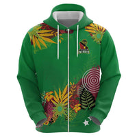 Custom St Kitts and Nevis Cricket Patriots Zip Hoodie Caribbean Tropical Plants Sporty Green - Wonder Print Shop