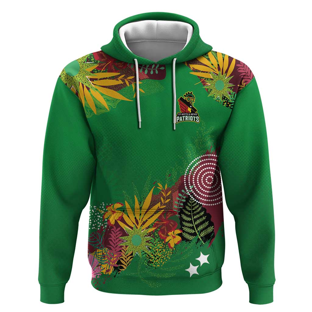 Custom St Kitts and Nevis Cricket Patriots Zip Hoodie Caribbean Tropical Plants Sporty Green - Wonder Print Shop
