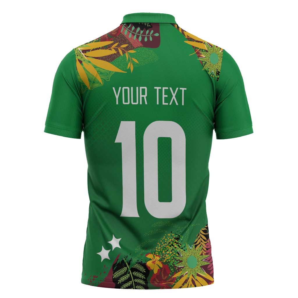 Custom St Kitts and Nevis Cricket Patriots Zipper Polo Shirt Caribbean Tropical Plants Sporty Green - Wonder Print Shop