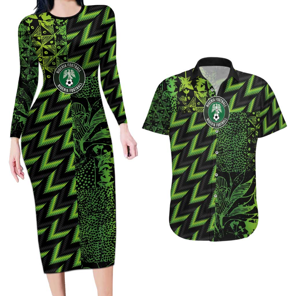 Custom Nigeria Football Couples Matching Long Sleeve Bodycon Dress and Hawaiian Shirt Super Eagles Champions - Wonder Print Shop
