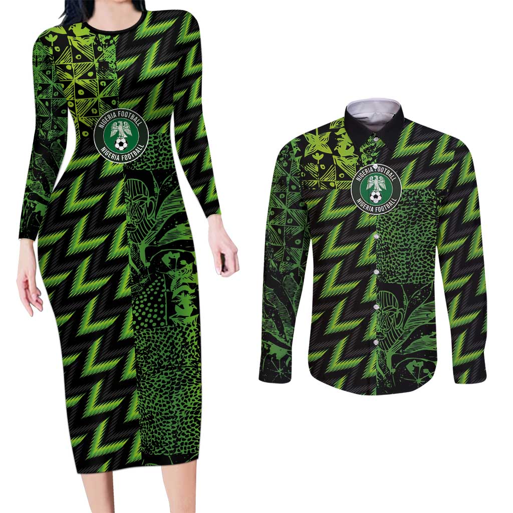 Custom Nigeria Football Couples Matching Long Sleeve Bodycon Dress and Long Sleeve Button Shirt Super Eagles Champions - Wonder Print Shop