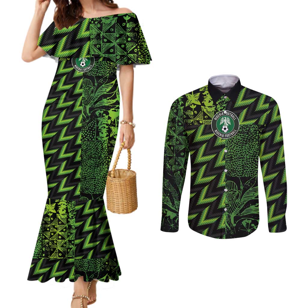 Custom Nigeria Football Couples Matching Mermaid Dress and Long Sleeve Button Shirt Super Eagles Champions - Wonder Print Shop