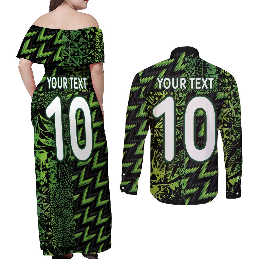 Custom Nigeria Football Couples Matching Off Shoulder Maxi Dress and Long Sleeve Button Shirt Super Eagles Champions - Wonder Print Shop
