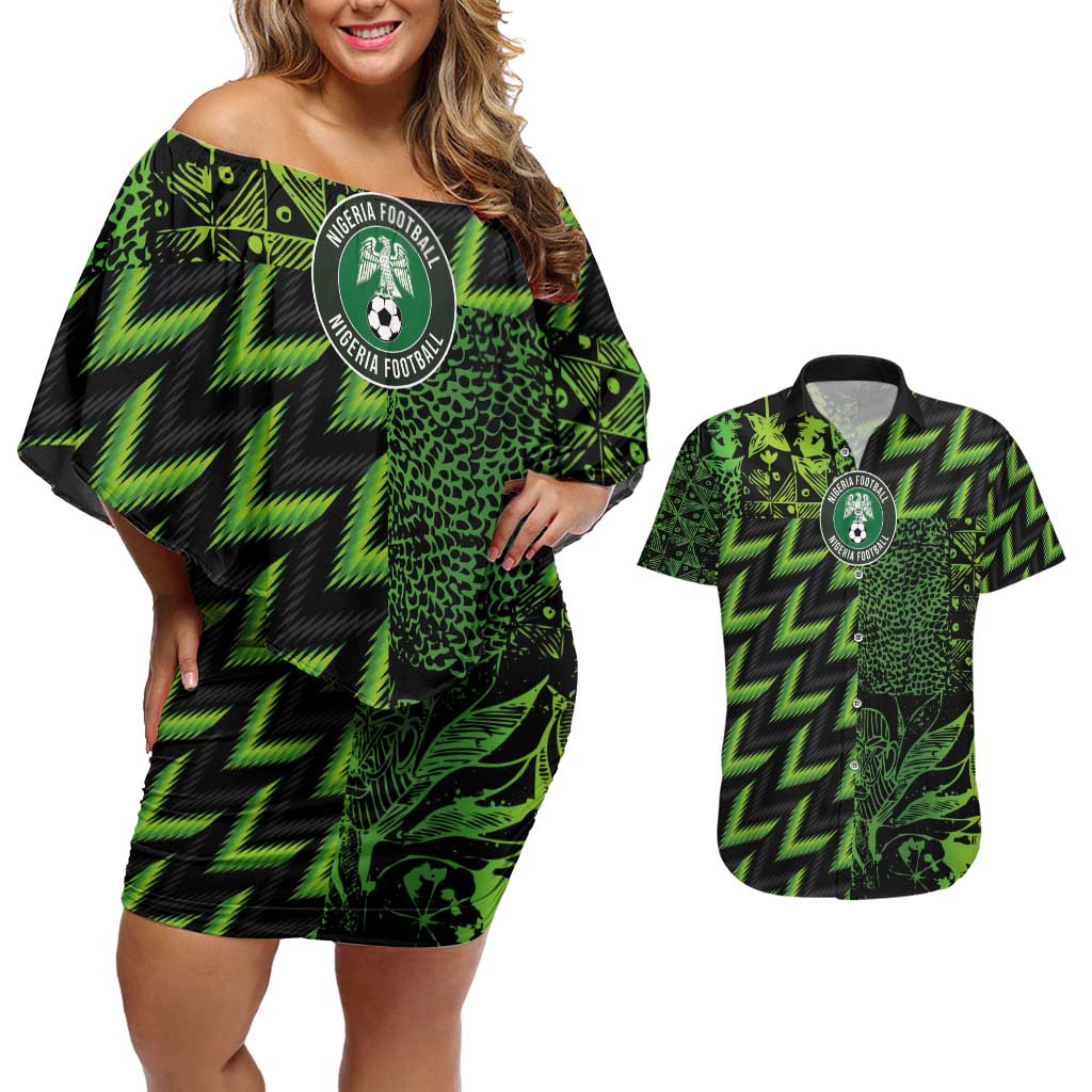 Custom Nigeria Football Couples Matching Off Shoulder Short Dress and Hawaiian Shirt Super Eagles Champions - Wonder Print Shop