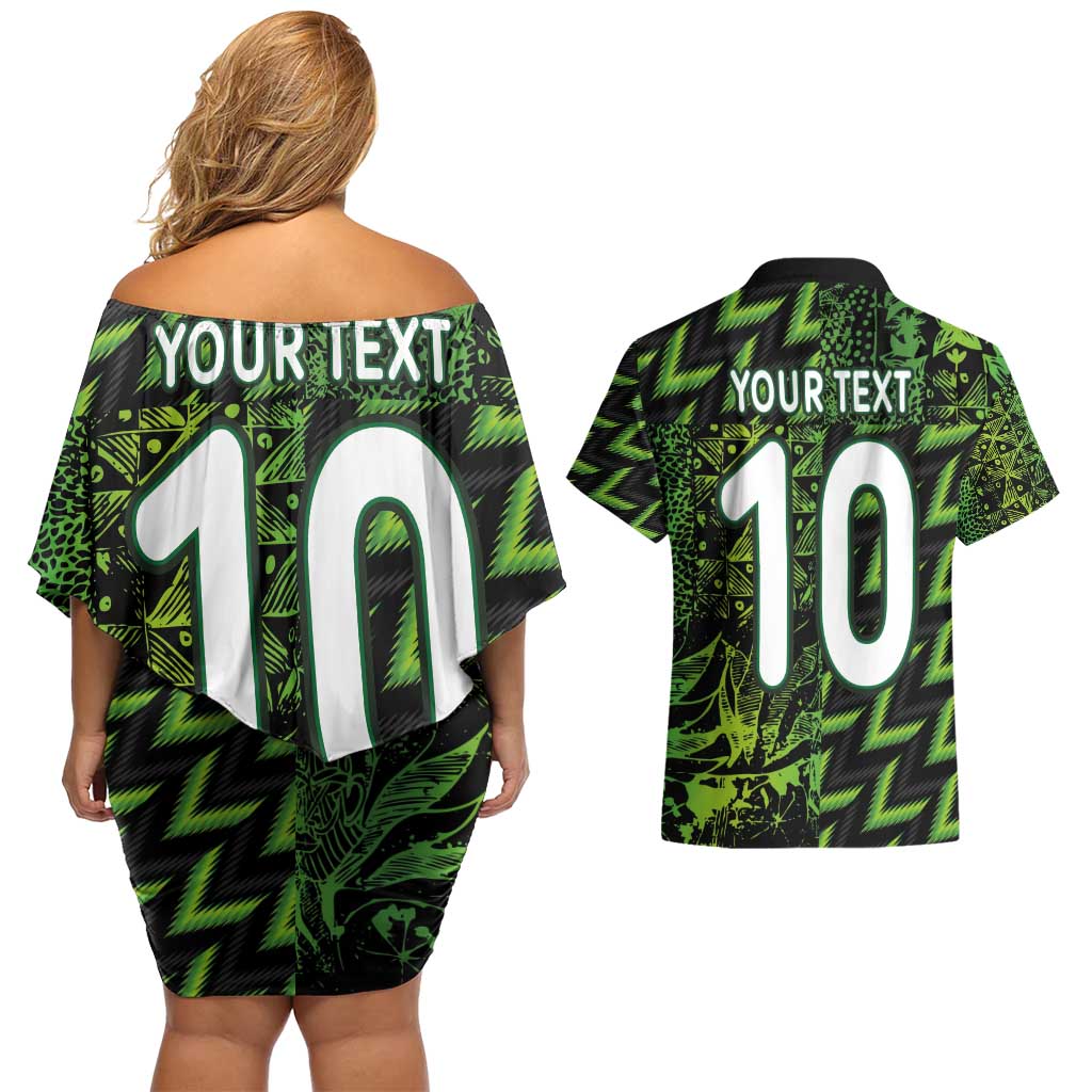 Custom Nigeria Football Couples Matching Off Shoulder Short Dress and Hawaiian Shirt Super Eagles Champions - Wonder Print Shop